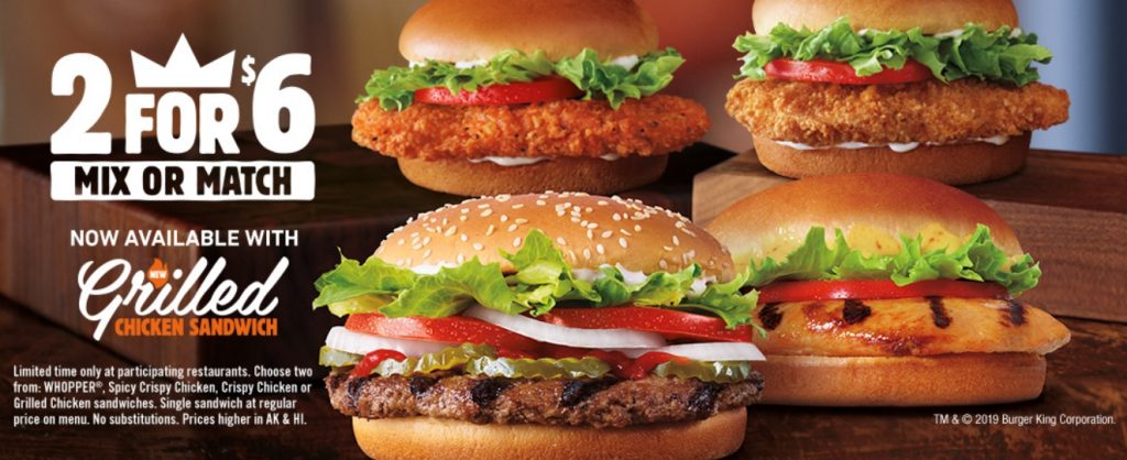 Burger King Adds Grilled Chicken Sandwich to Its 2 for $6 Mix or Match ...
