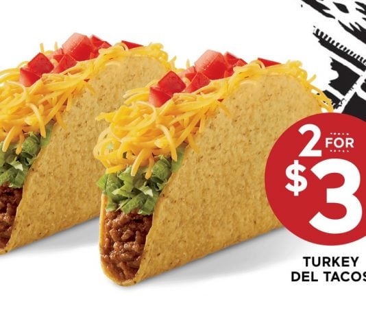 Del Taco Offers 2 For $3 Turkey Del Tacos And New Turkey Flatbread Taco Del Taco 2 for $3 Turkey Del Tacos hero