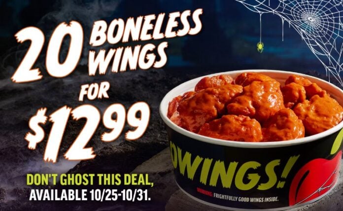 Applebee's Halloween Deal Offers 20 Boneless Wings for $12.99 in New Hallowings Bucket Through Oct. 31 Applebee's Halloween Deal Offers 20 Boneless Wings for $12.99 in New Hallowings Bucket Through Oct. 31